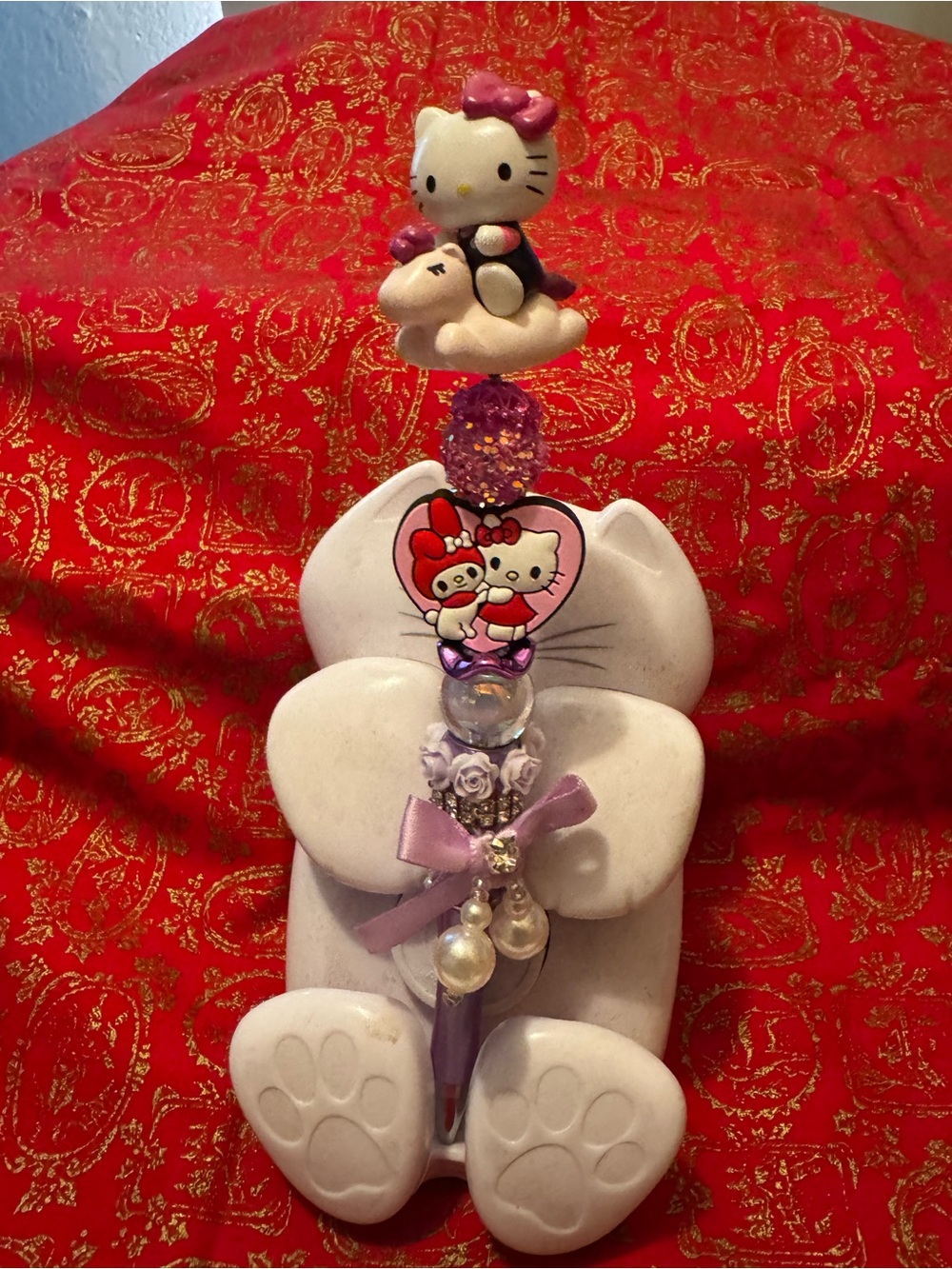 Sanrio White Pink Purple Hello Kitty Decorative Pen Accessory